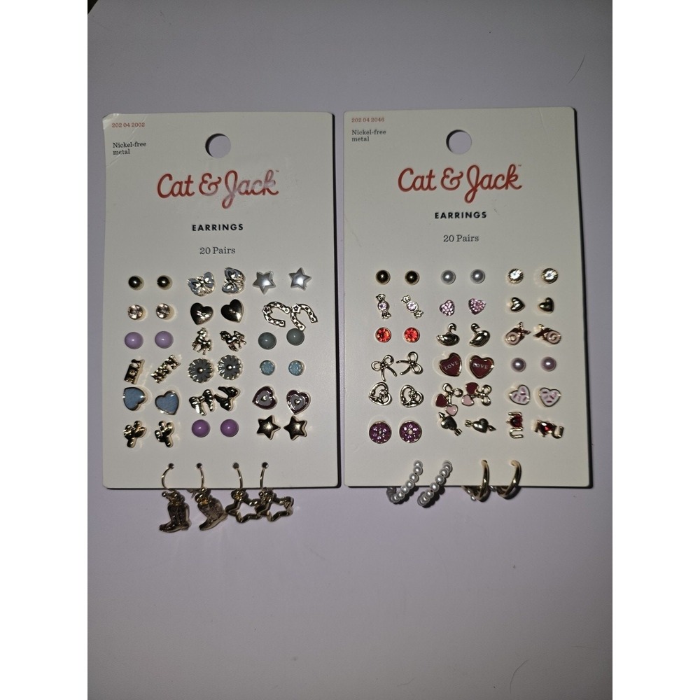 Cat & Jack Nickel Free Earrings 40 Pack Girls Cute Studs Hooks Hoops Multi Color